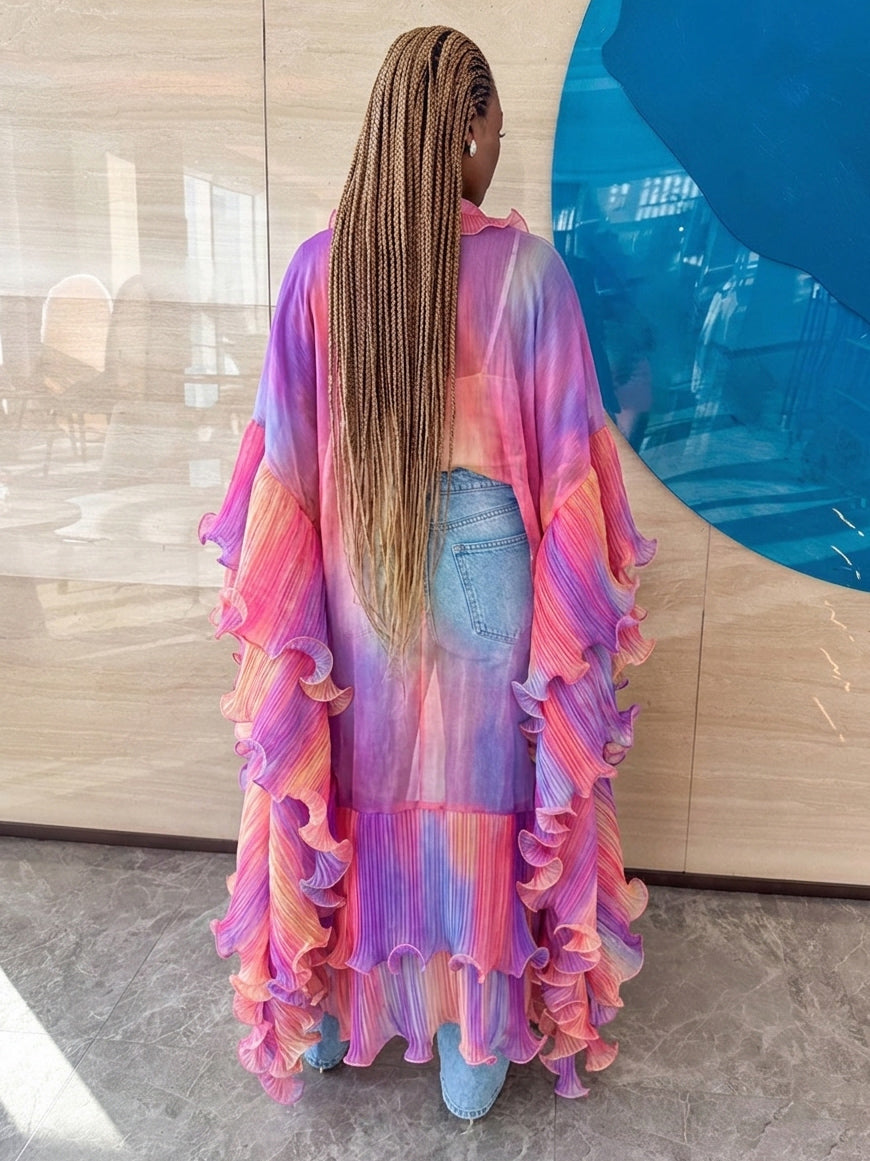 Sunset Ombré Pleated Ruffle Duster