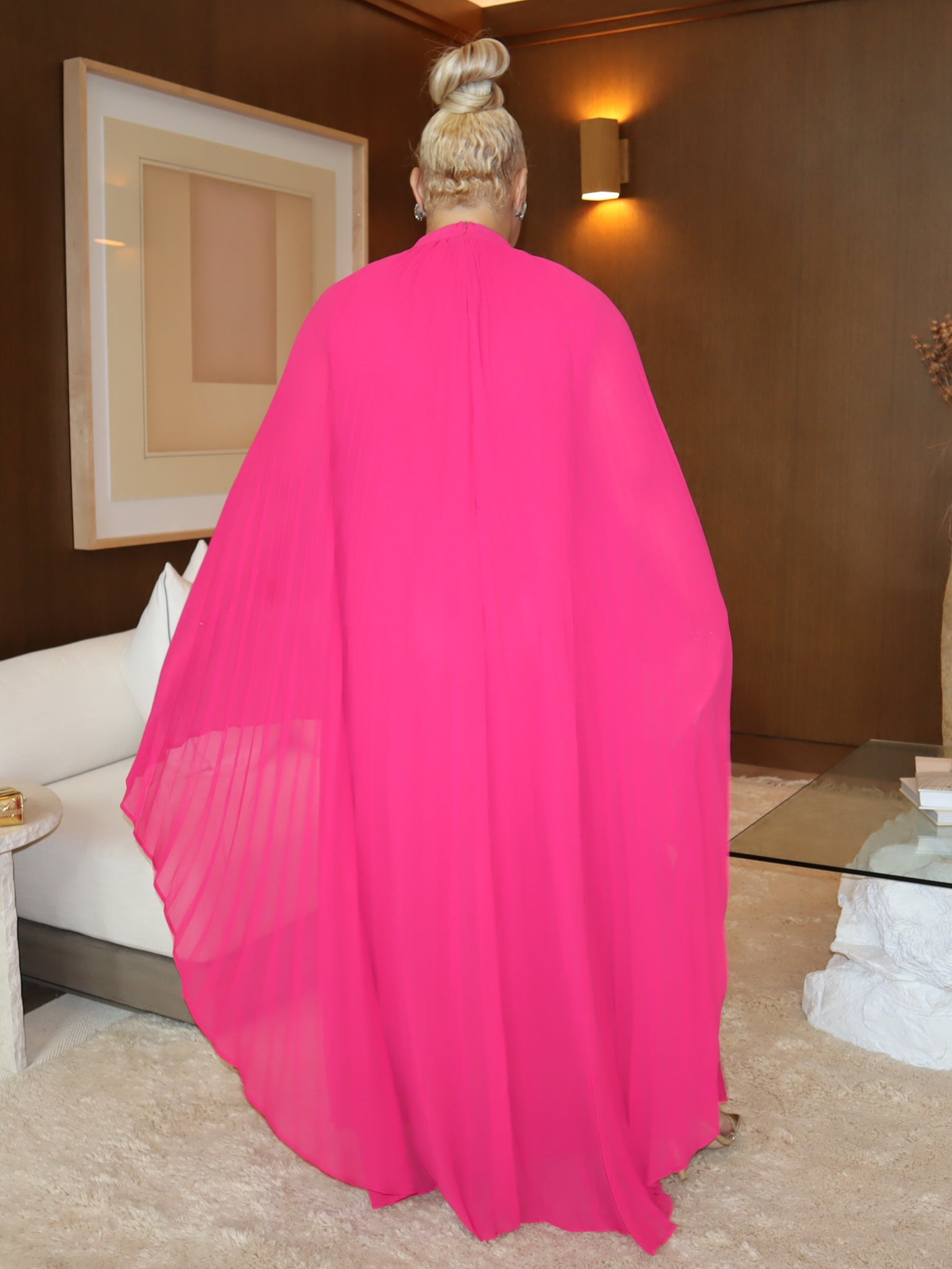 Arianna Maxi Pleated Dress (Fuschia)