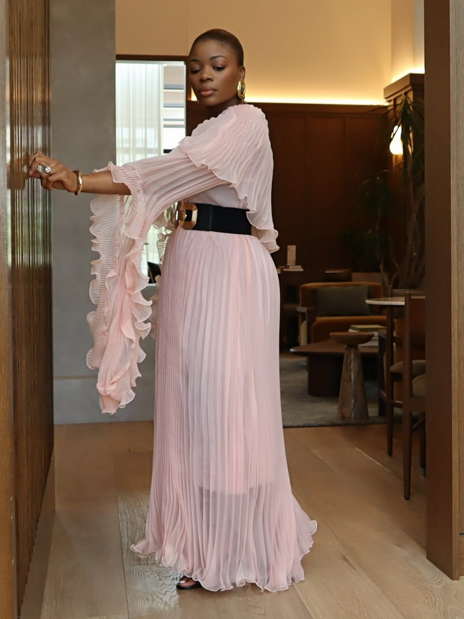 Zuri Asymmetrical Ruffle Dress (Blush Pink)