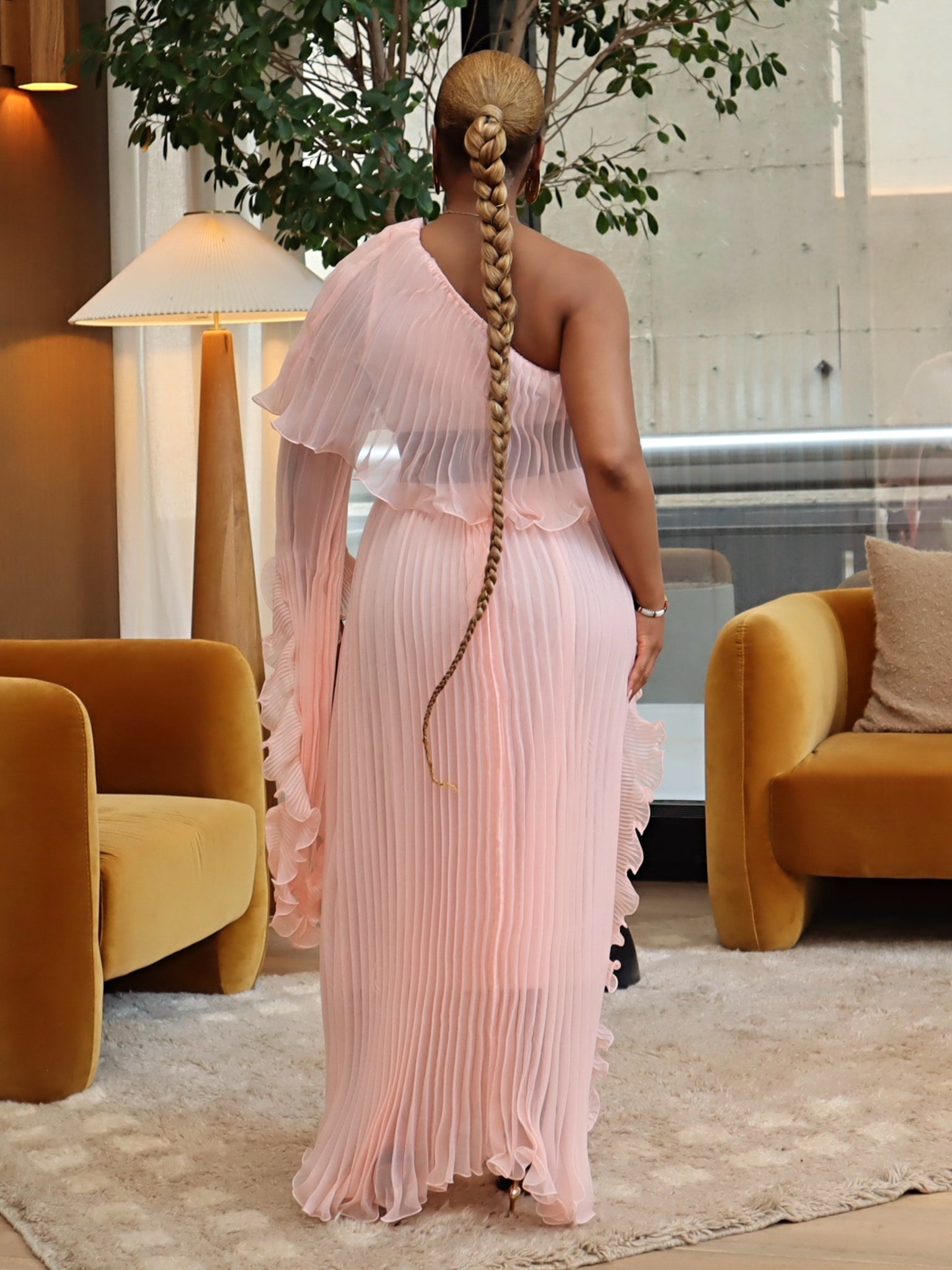 Zuri Asymmetrical Ruffle Dress (Blush Pink)