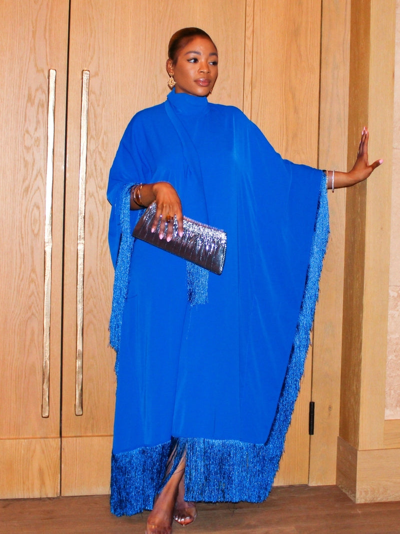 Queen Rania High-Neck Dress (Blue)