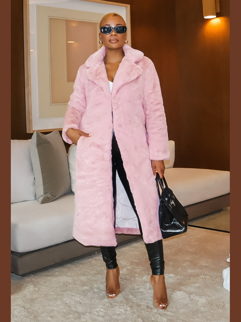 Faux Fur Loose Coat (Blush)