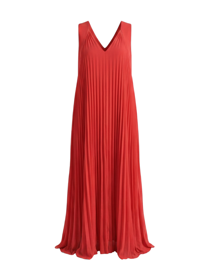 Clara V-Neck Pleated Dress Fuschia