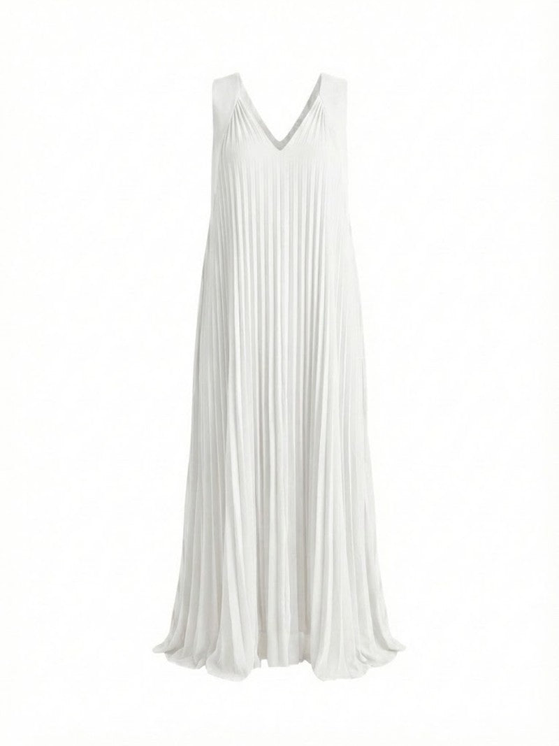 Clara V-Neck Pleated Dress White