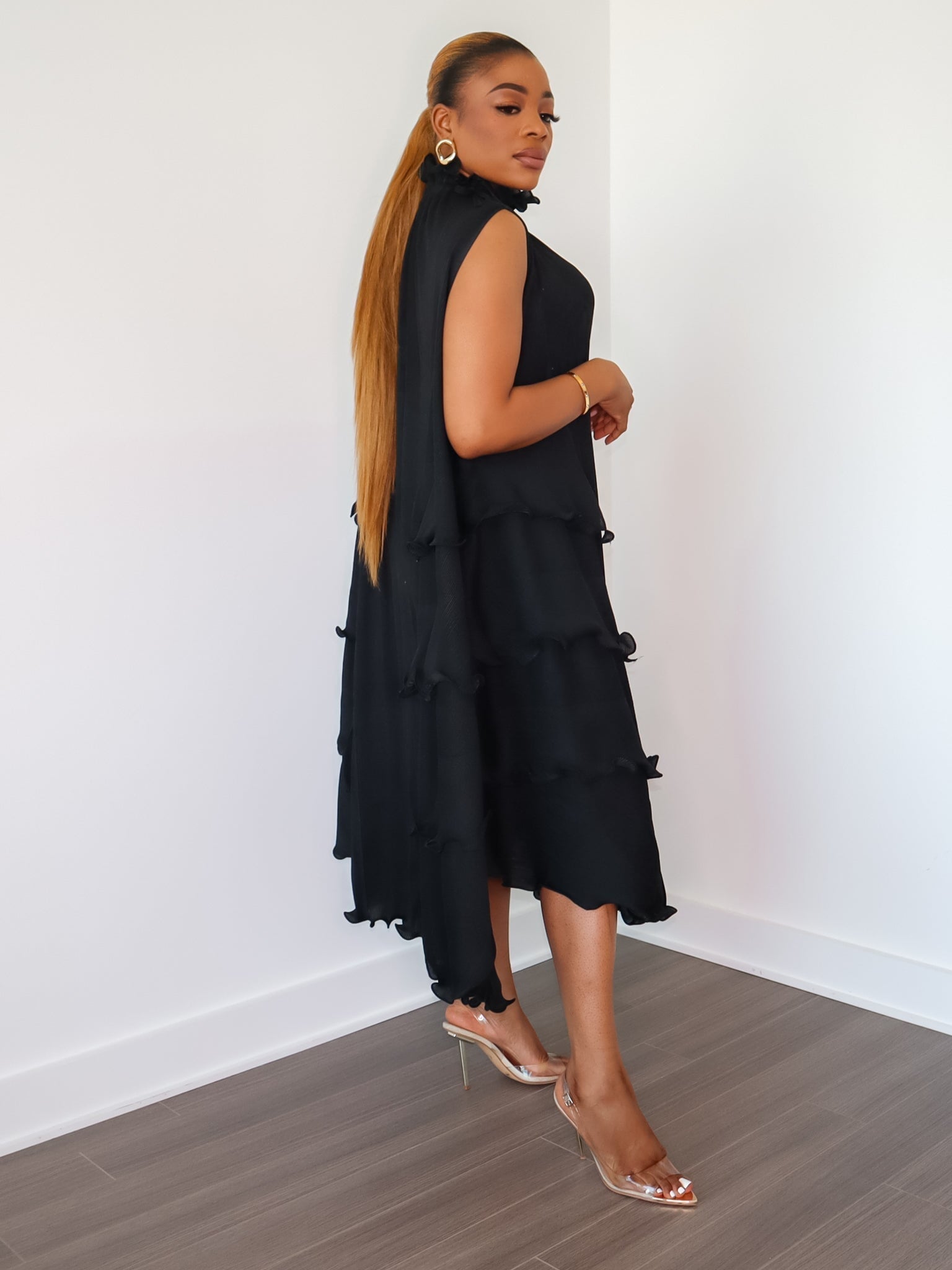 Denise Ruffle Dress (Black) - Ninth and Maple Dress