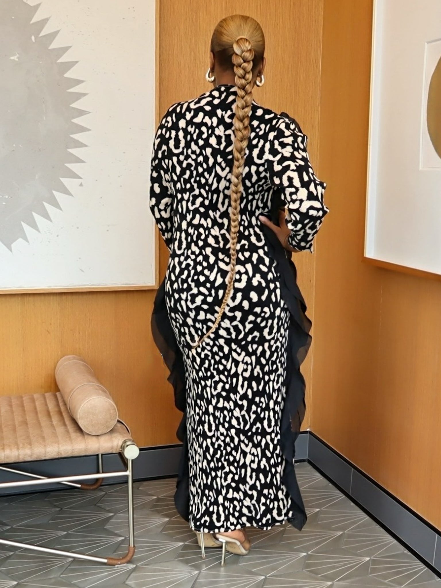Pria Leopard Ruffle Dress (Black)