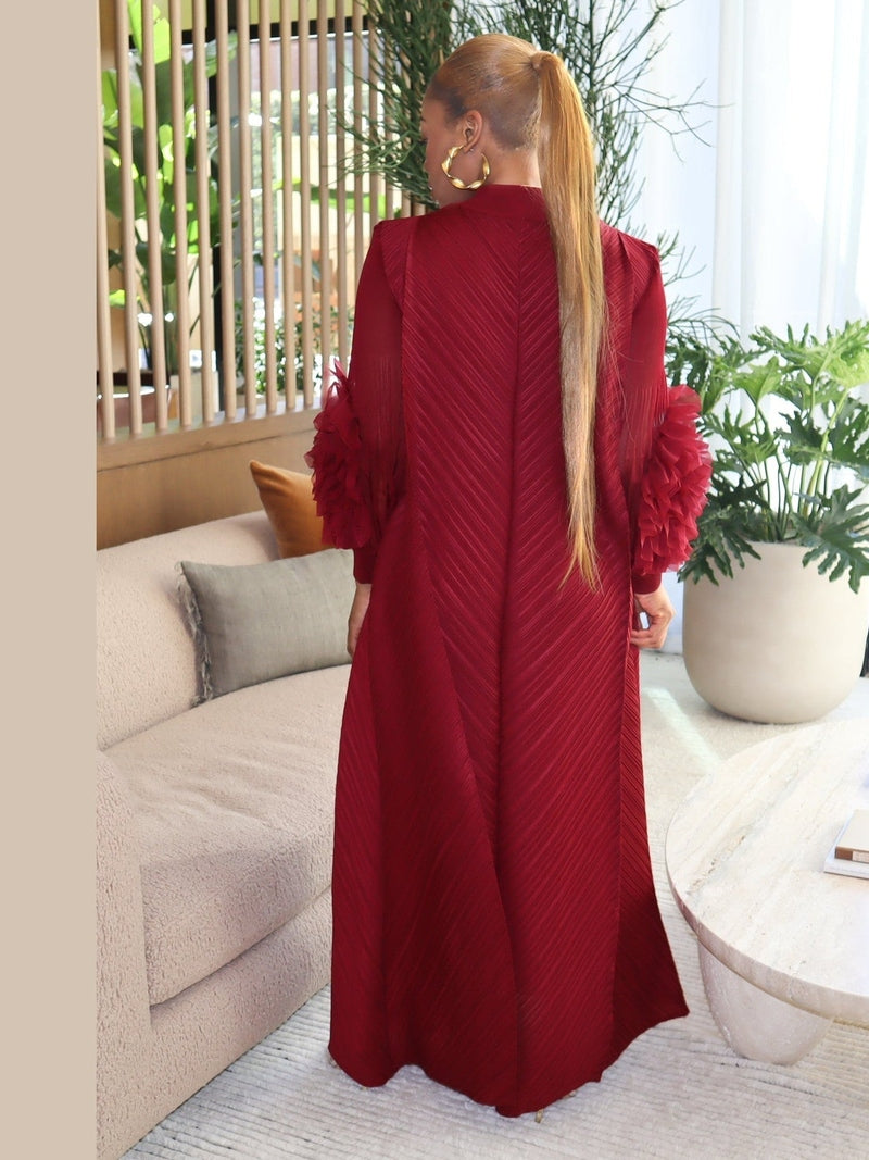 Cece Pleated Bat-Sleeve Maxi Dress