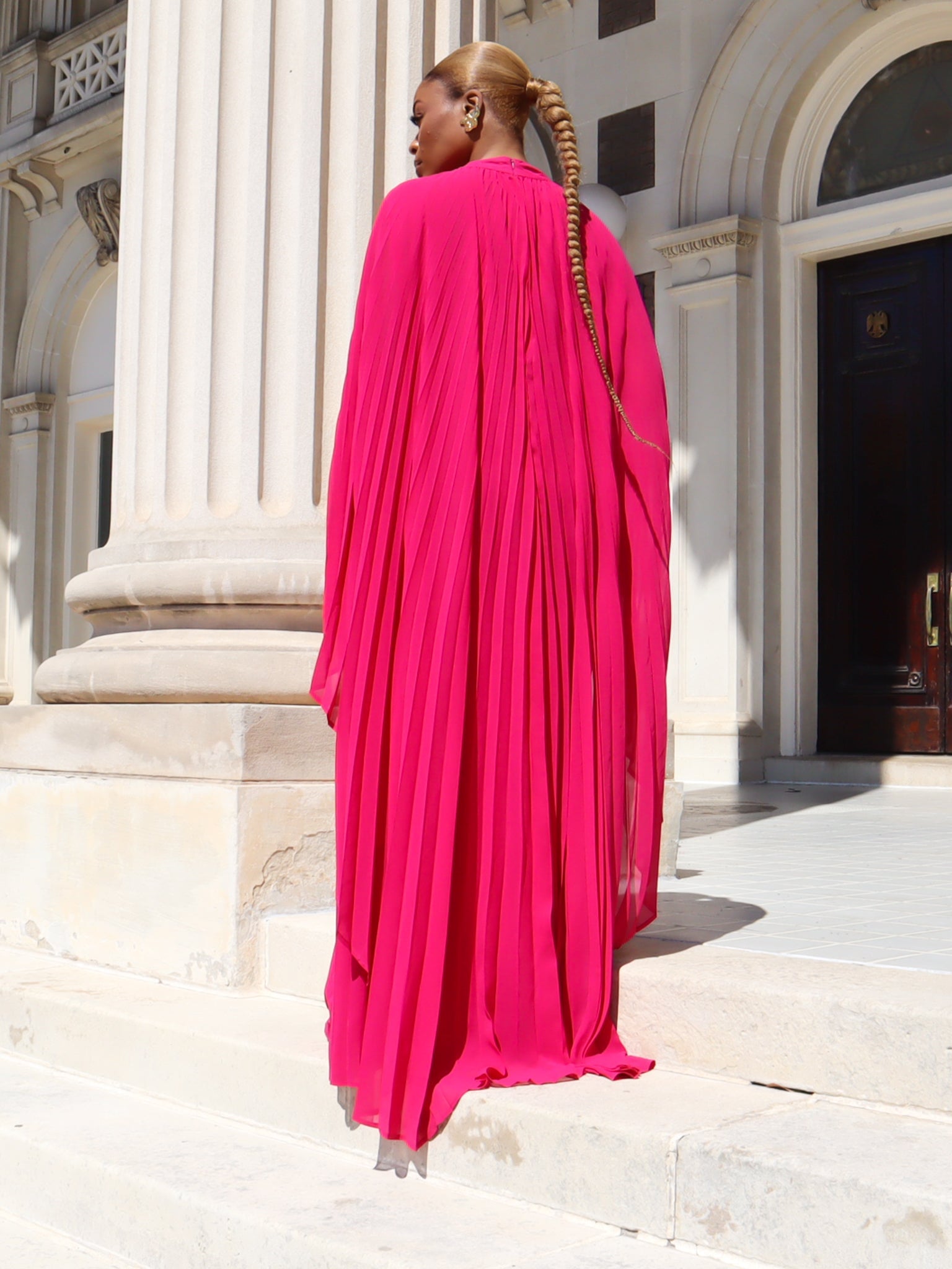 Arianna Maxi Pleated Dress (Fuschia)