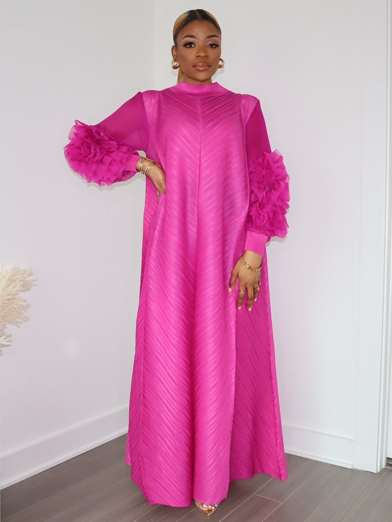 Cece Pleated Bat-Sleeve Maxi Dress