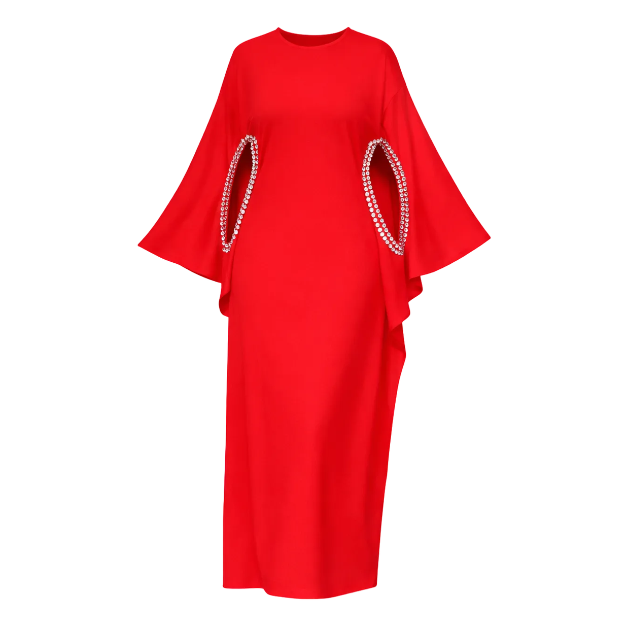 Adrienne Rhinestone Detail Crepe Dress – Red