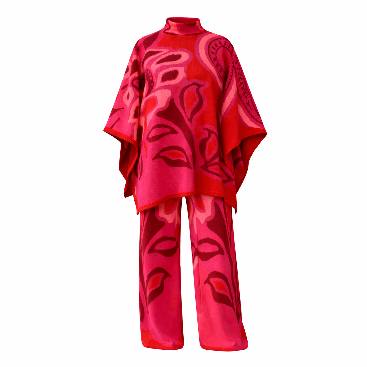 Viola Knit Poncho & Wide-Leg Pants Set