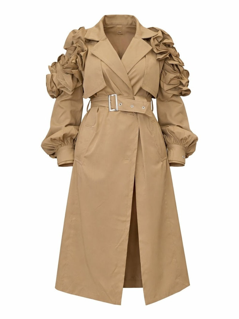 Ruffled Trench Coat – Midi Length