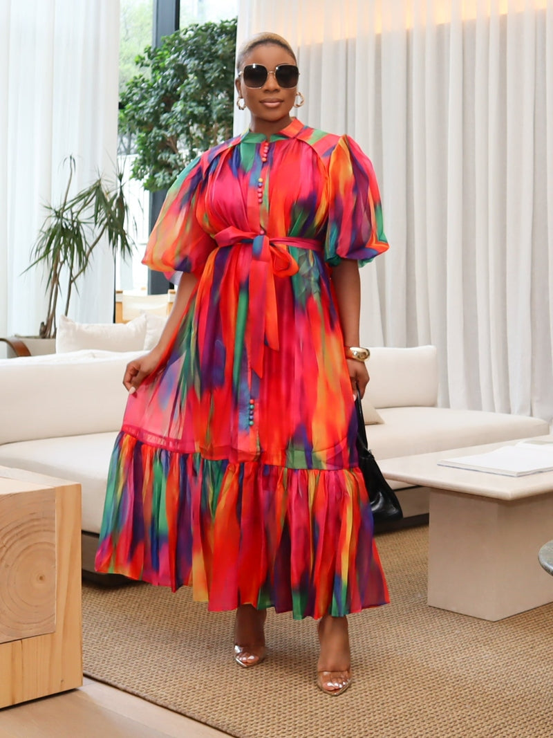 Color Pop Neck Tie Dress (Sample - FINAL SALE)