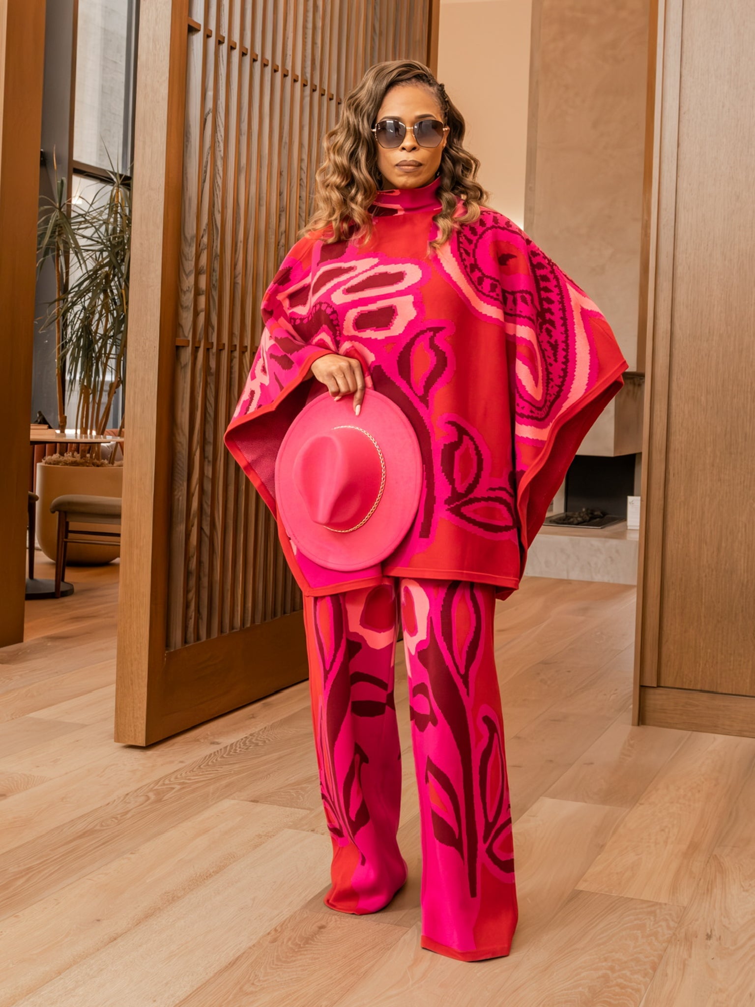 Viola Knit Poncho Set (Pink)