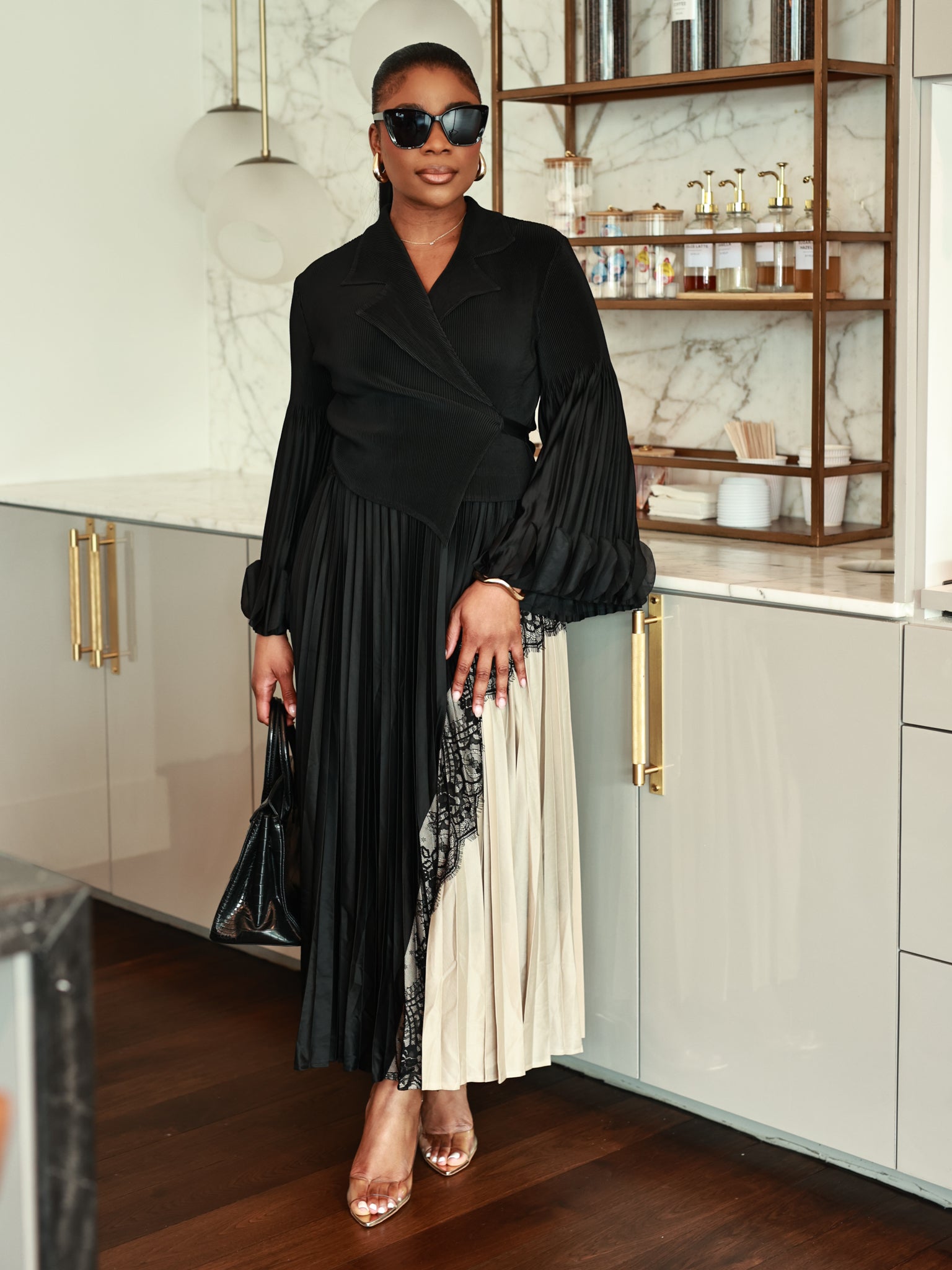 Two Tone Pleated Skirt Set