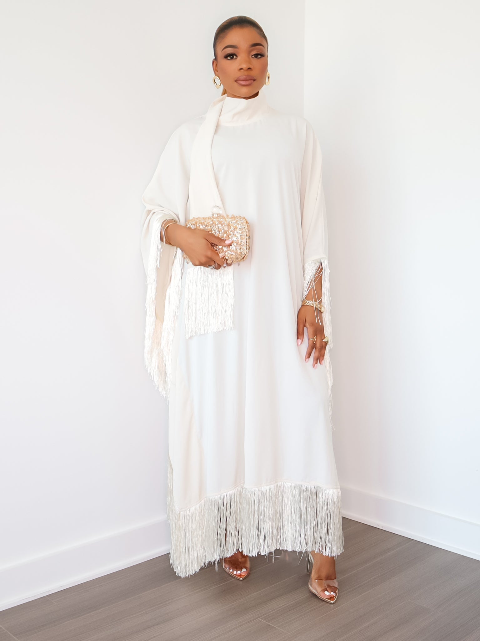 Queen Rania High-Neck Dress (Cream) - Ninth and Maple Dress