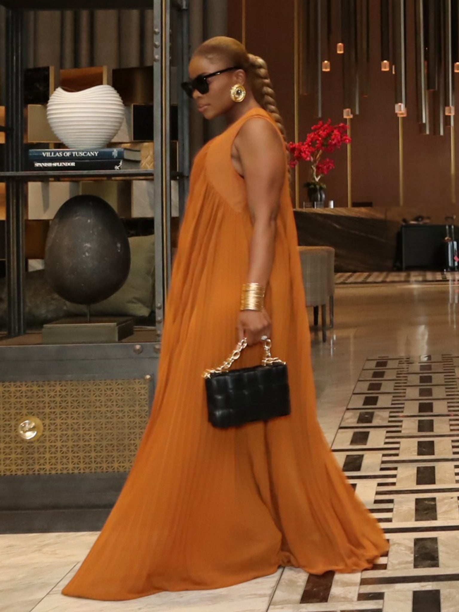 Clara V-Neck Pleated Dress (Coffee)
