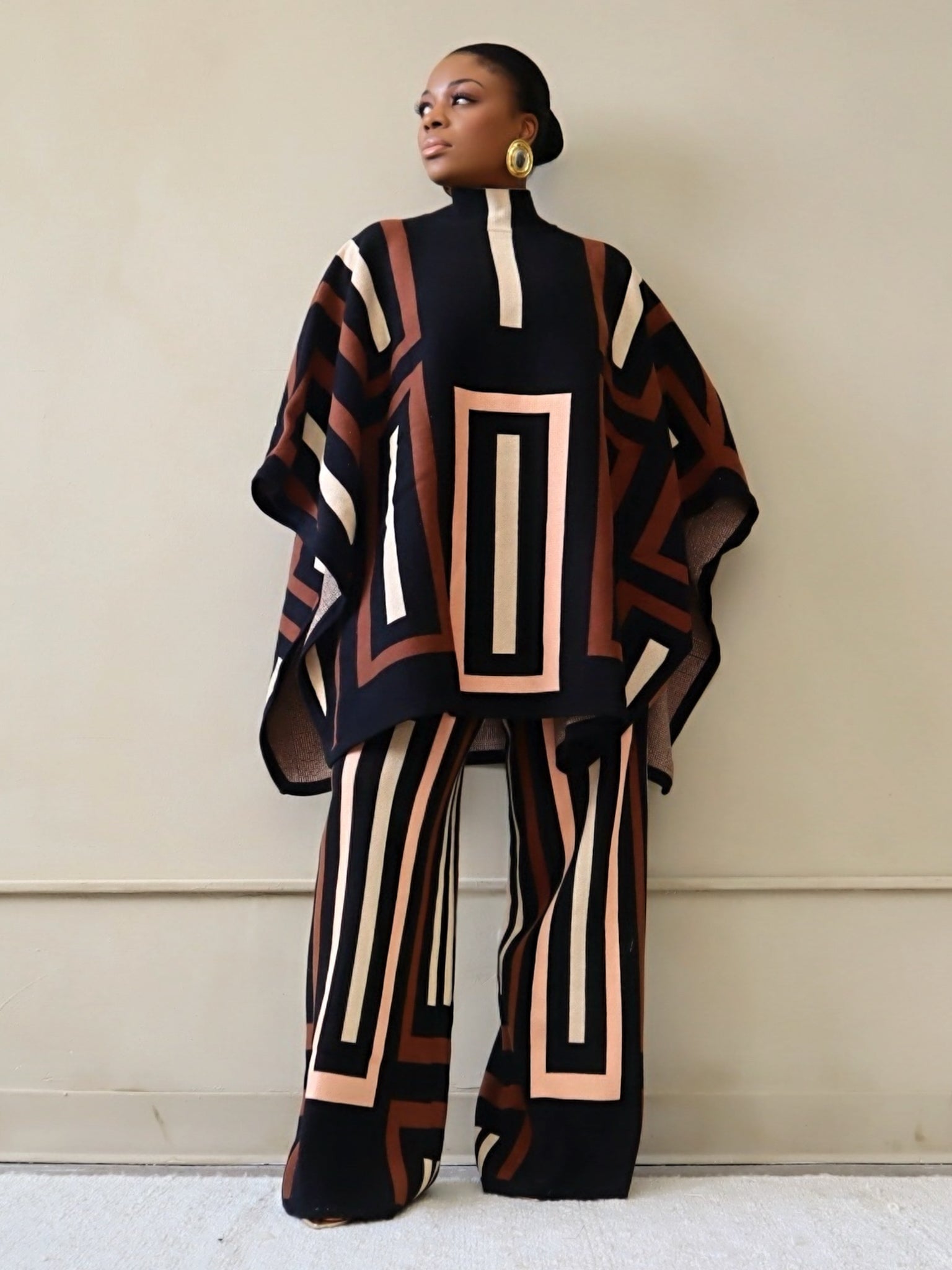 Viola Knit Poncho Set (Brown - Multi)