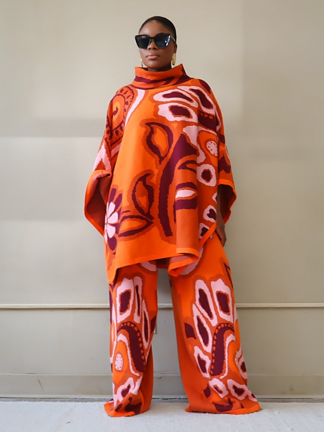 Viola Knit Poncho Set (Orange)