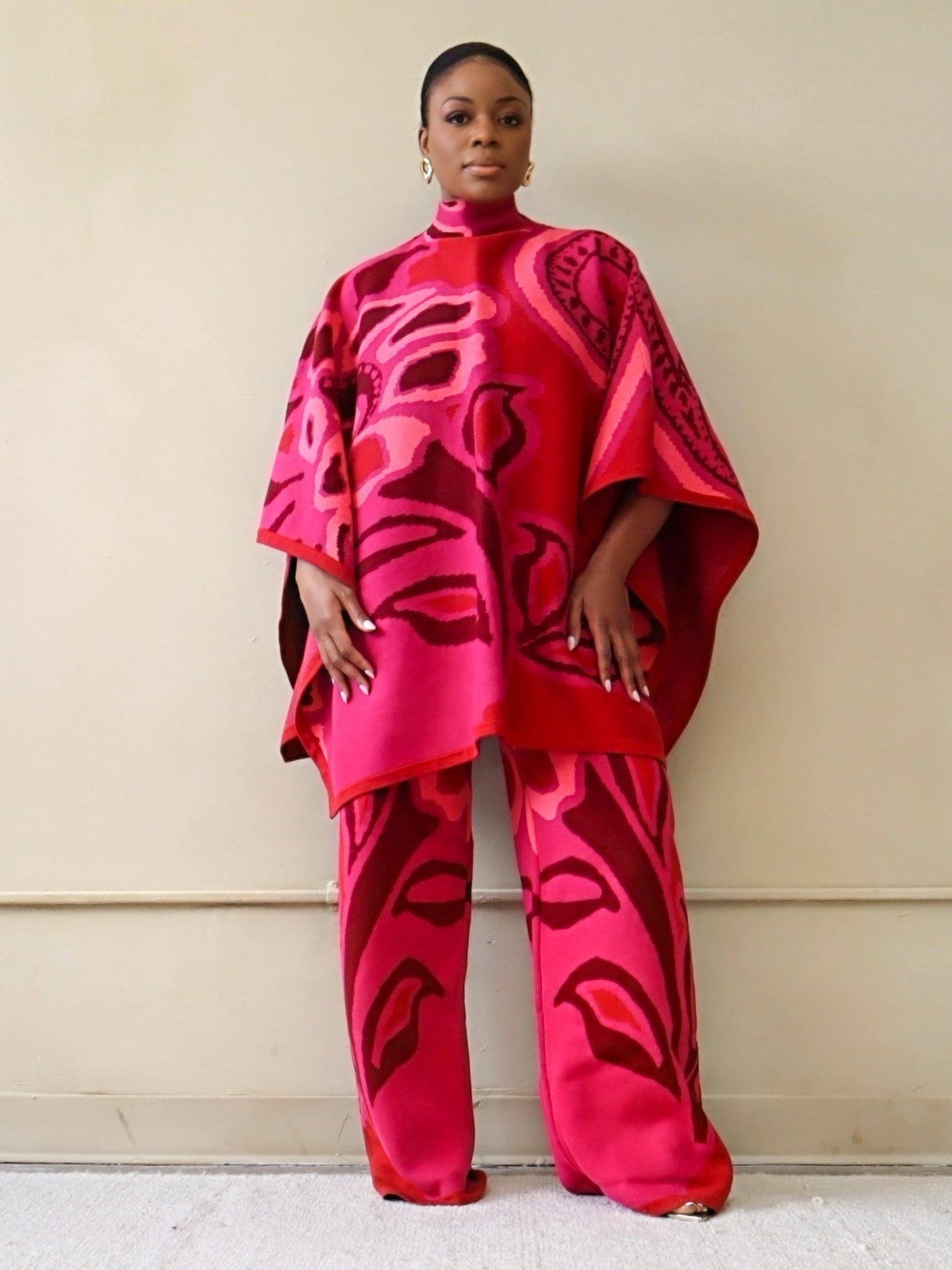 Viola Knit Poncho Set (Pink)