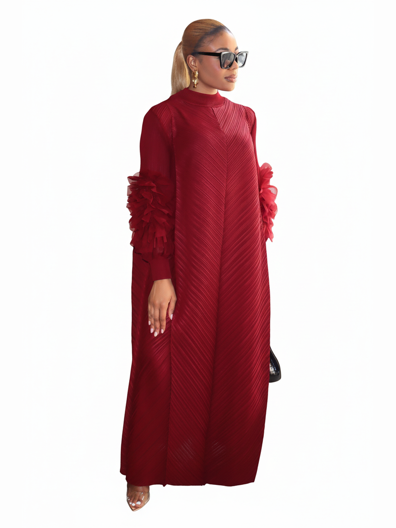 Cece Pleated Bat-Sleeve Maxi Dress - White Background 2:3