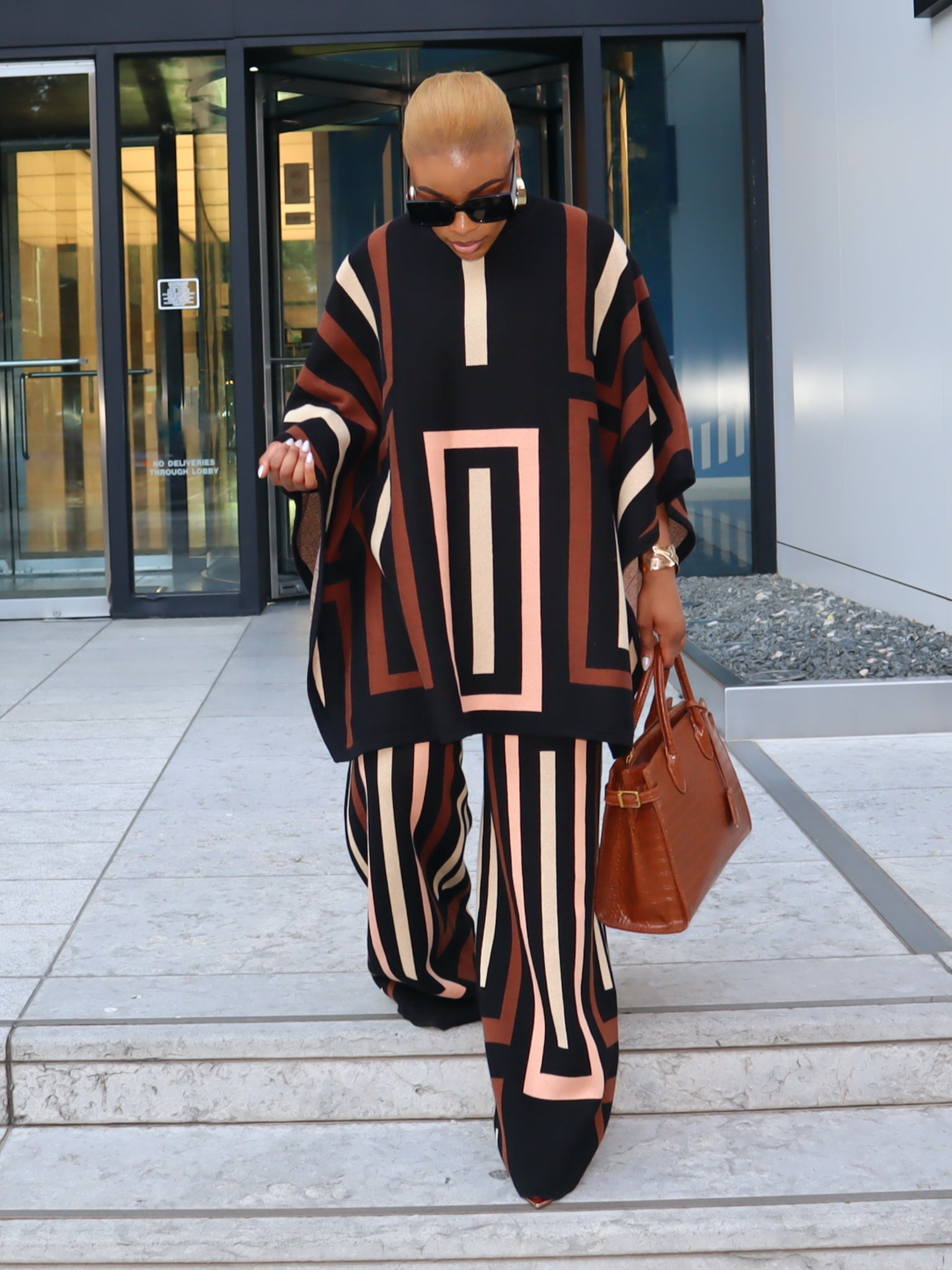 Viola Knit Poncho Set (Brown - Multi)