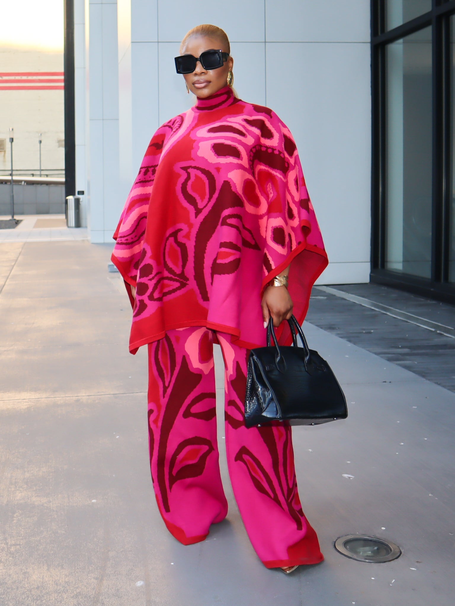 Viola Knit Poncho Set (Pink)