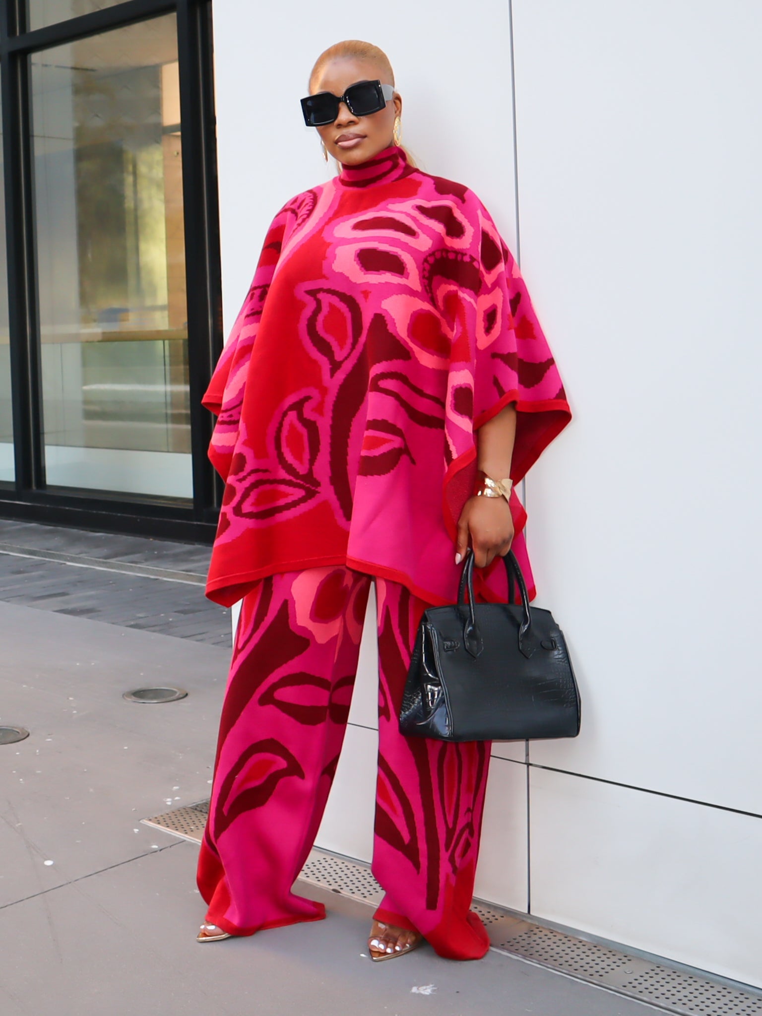 Viola Knit Poncho Set (Pink)