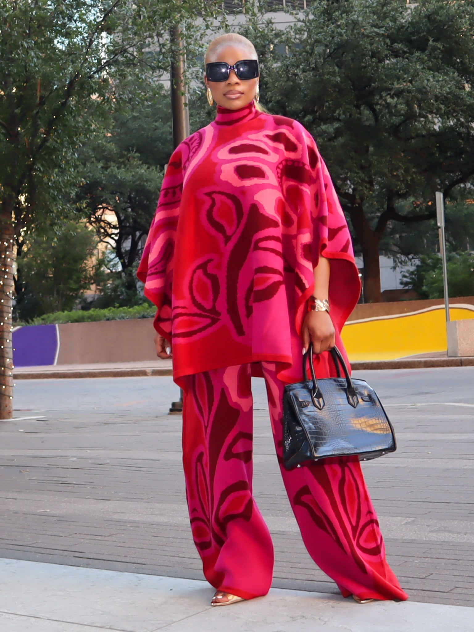 Viola Knit Poncho Set (Pink)