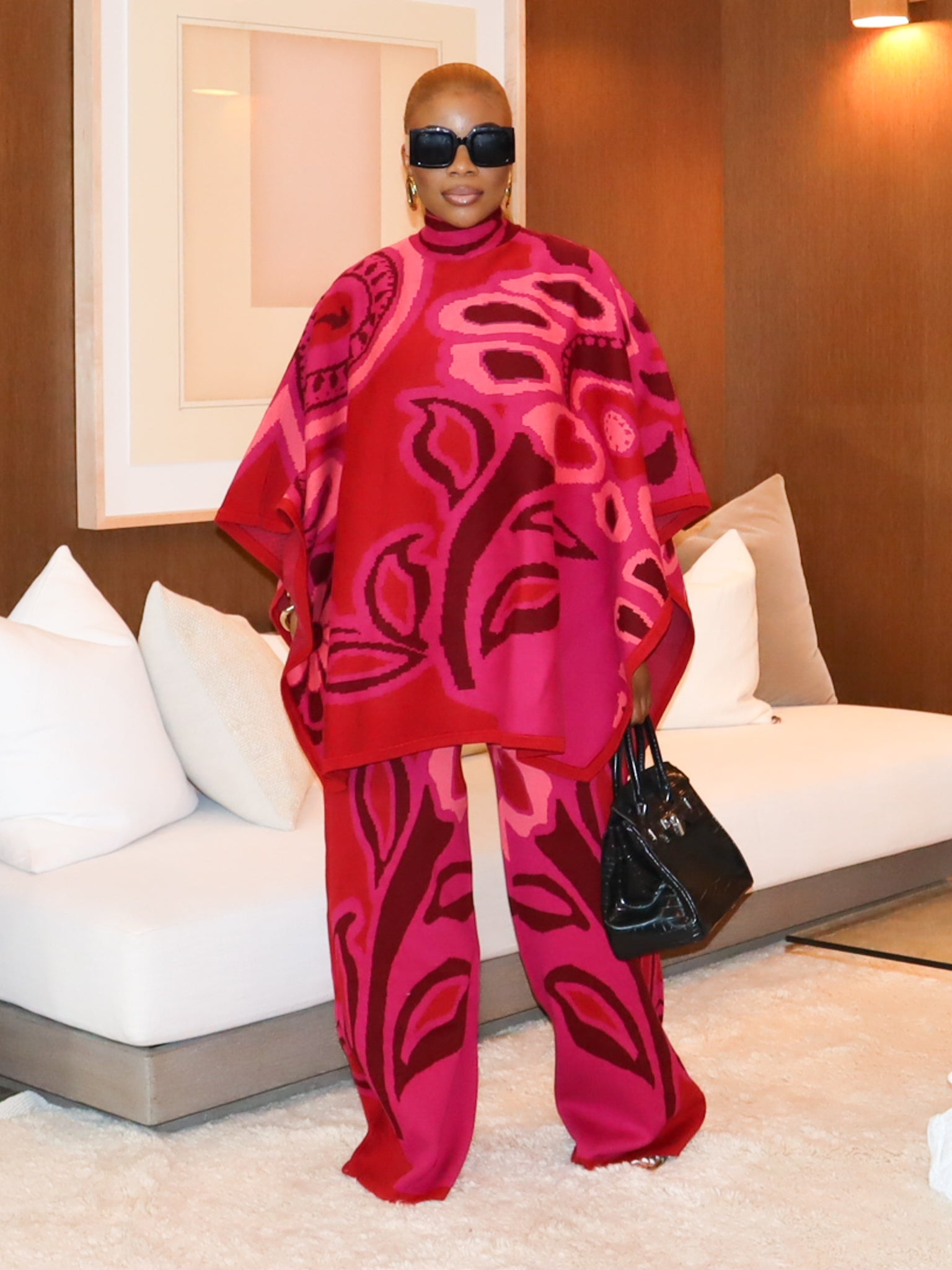 Viola Knit Poncho Set (Pink)