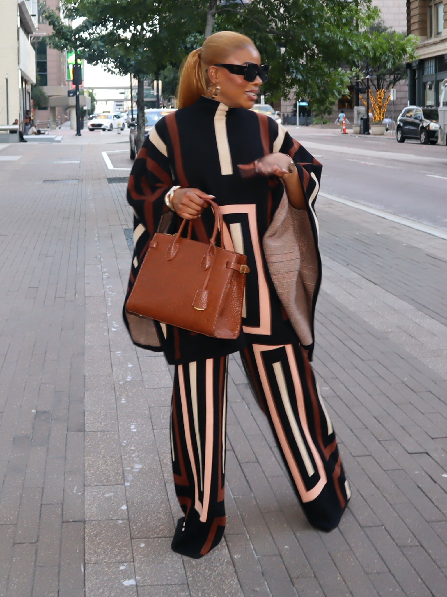 Viola Knit Poncho Set (Brown - Multi)