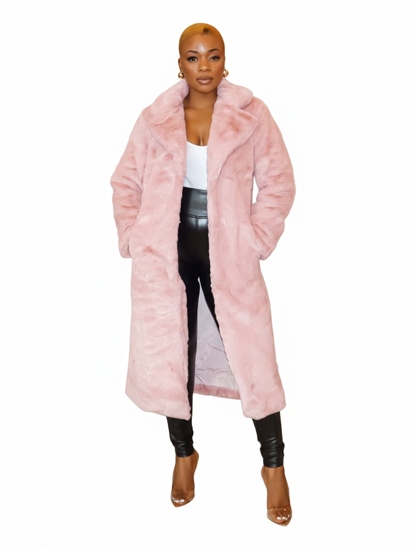 Faux Fur Loose Coat Blush - White Background