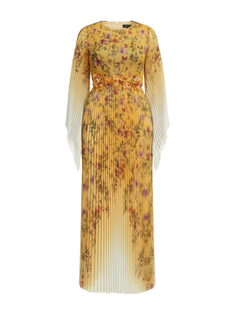 Eloise Ombré Pleated Maxi Dress Yellow