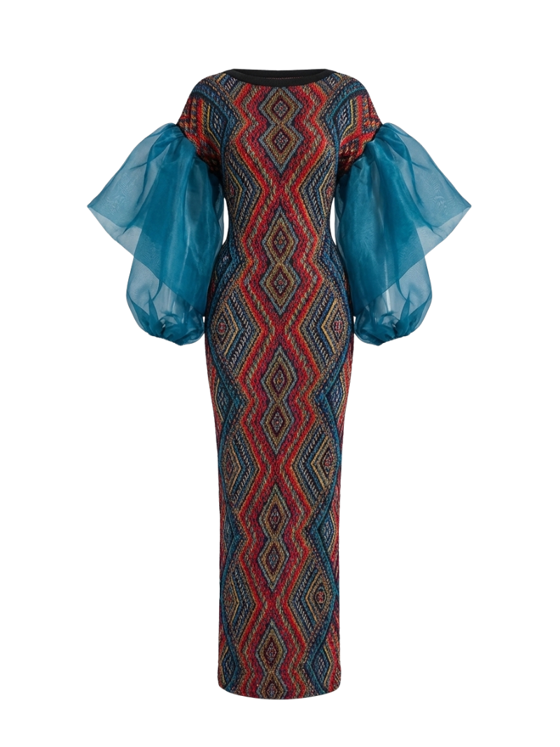 Mara Print Maxi Dress with Puff Sleeves