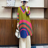 Loose and fashionable women's high neck mid length dress high neck new rainbow skirt