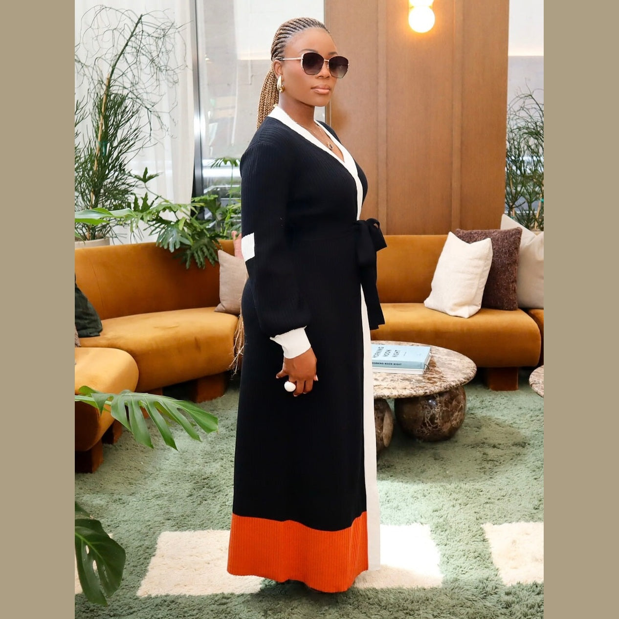 Dahlia Cardigan – Multicolor Longline Knit Cardigan with Belt