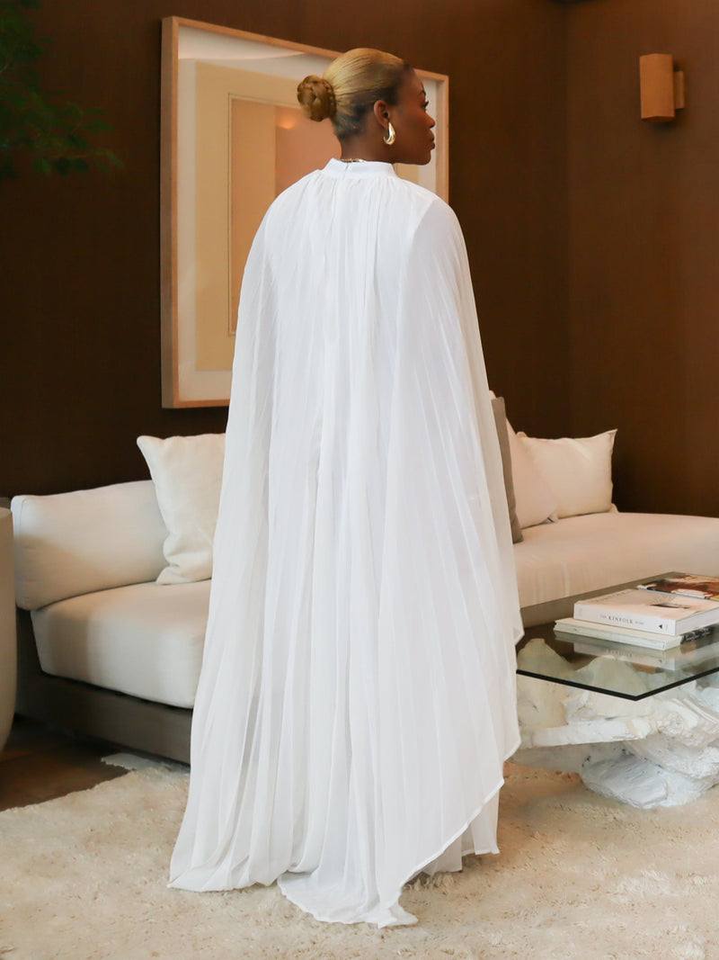 Arianna Maxi Pleated Dress (White)