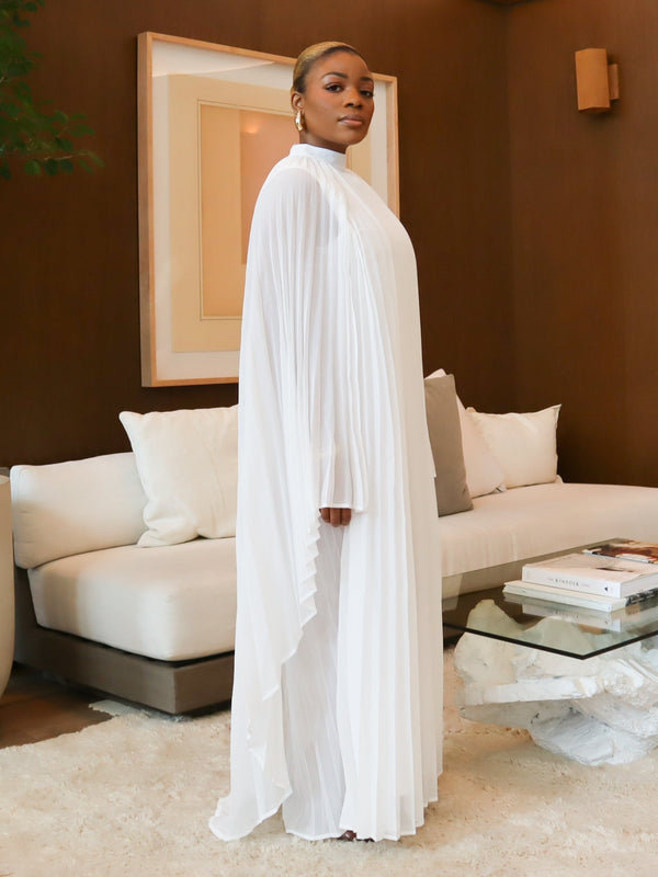 Arianna Maxi Pleated Dress (White)