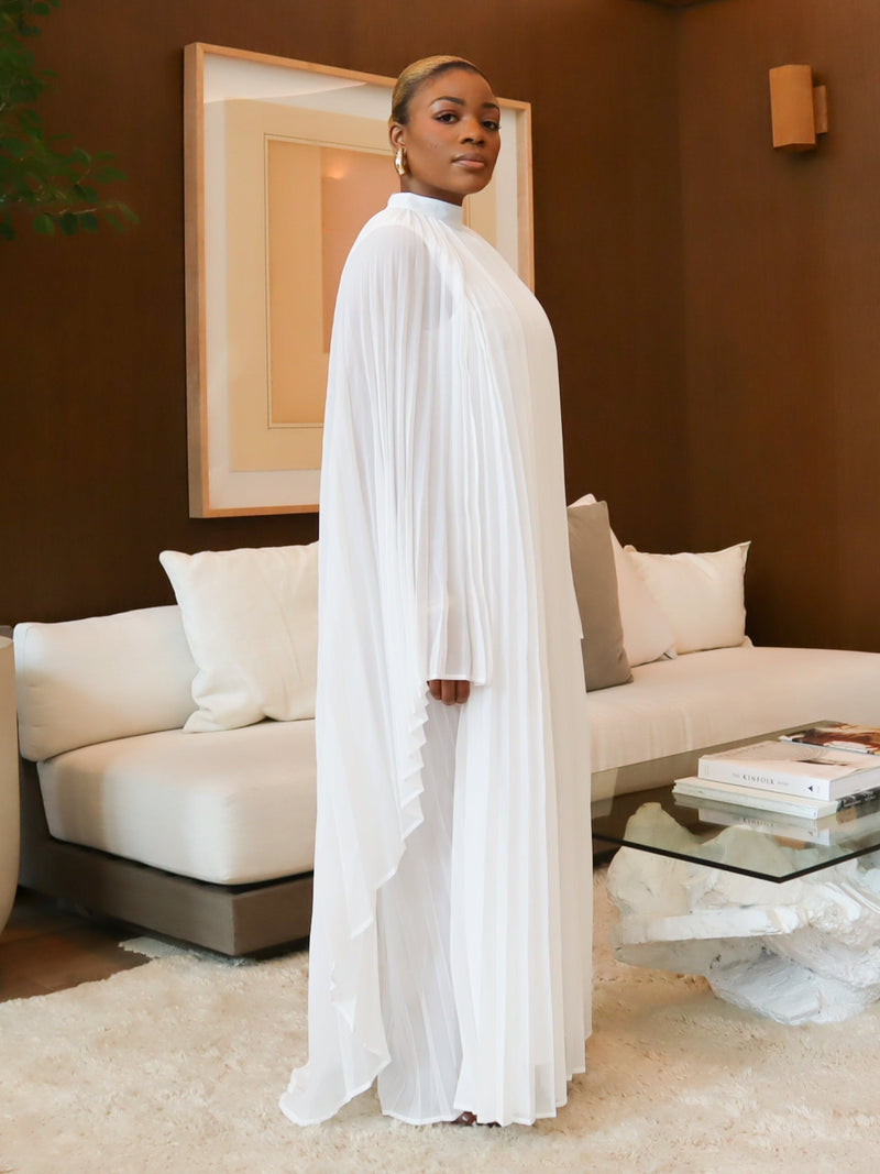 Arianna Maxi Pleated Dress (White)