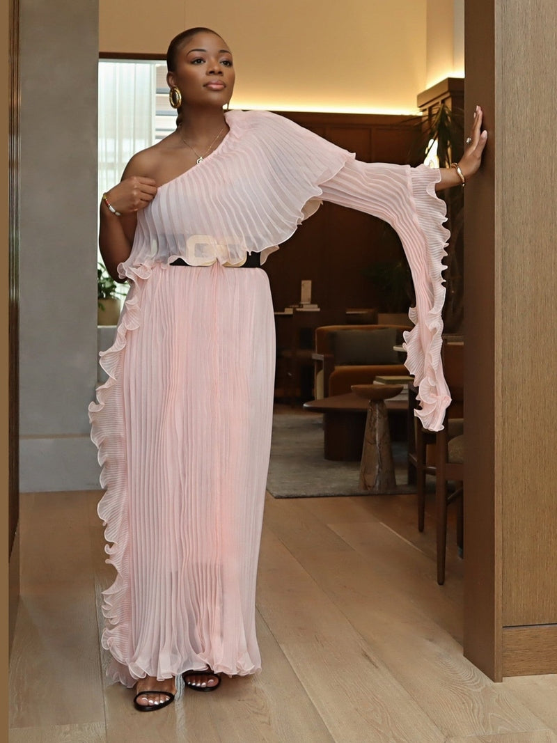 pink mock neck dress Classic Elegance Blush Satin Sleeveless Mock Neck Maxi Dress