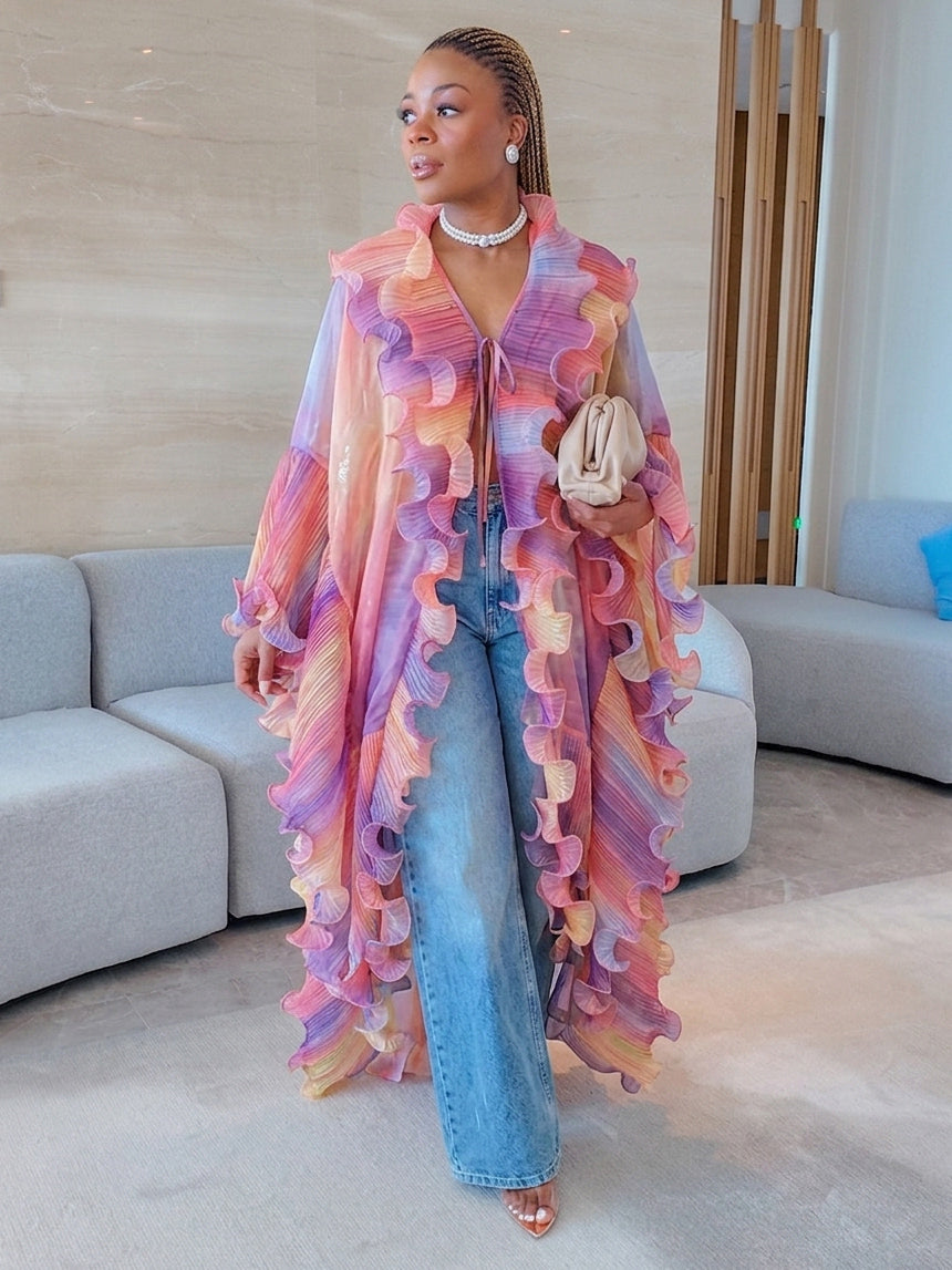 Sunset Ombré Pleated Ruffle Duster