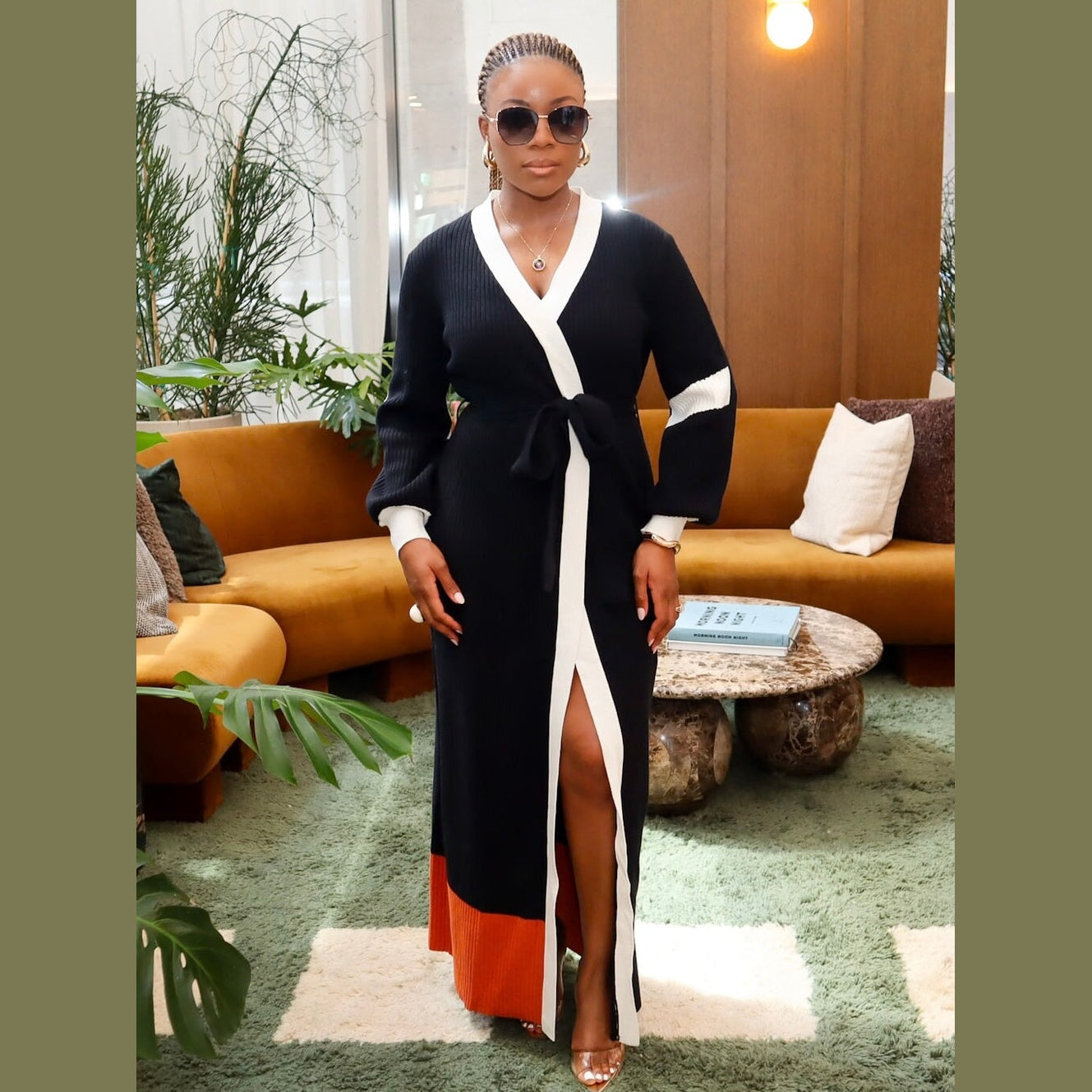 Dahlia Cardigan – Multicolor Longline Knit Cardigan with Belt