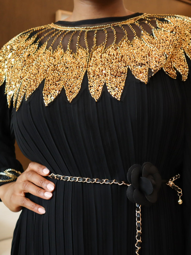 Black Maxi Dress with Gold Embellished Detailing