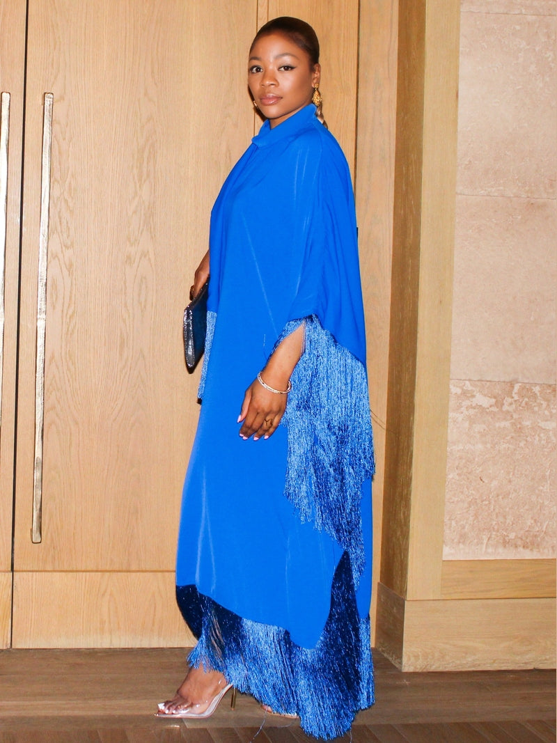 Queen Rania High-Neck Dress (Blue)