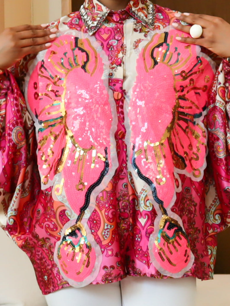 Butterfly Sequin Multicolored Top (Pink)