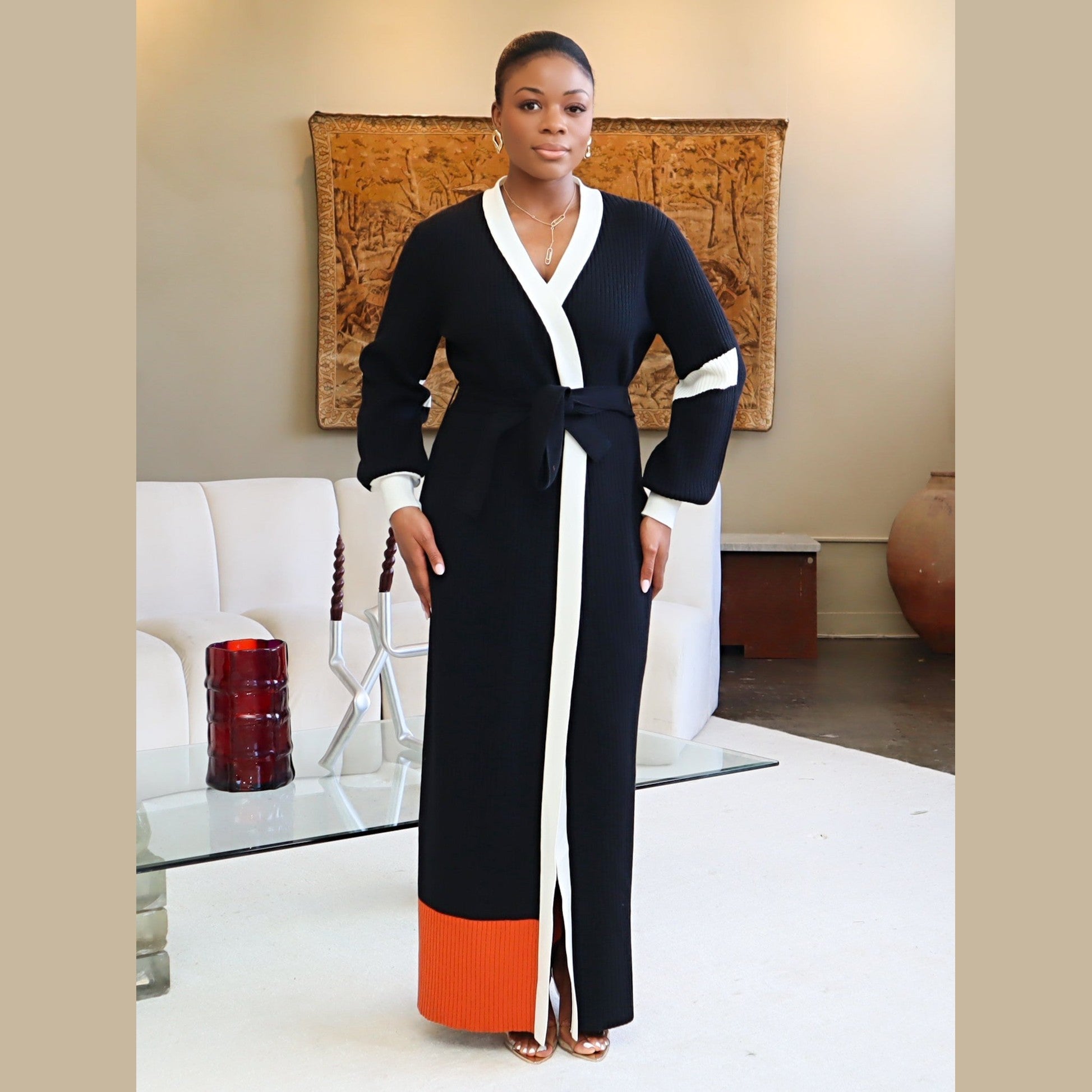 Dahlia Cardigan – Multicolor Longline Knit Cardigan with Belt