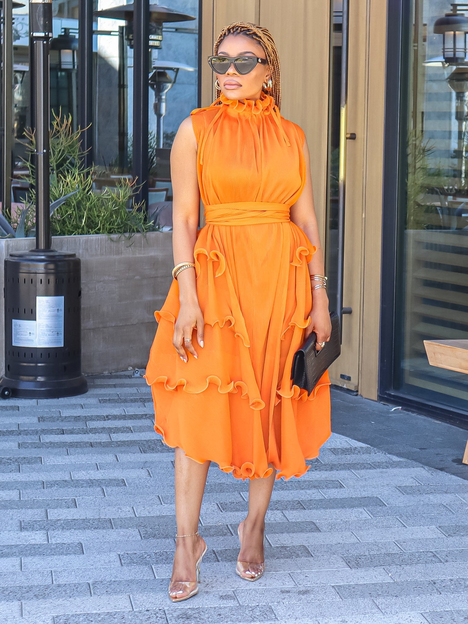 Denise Ruffle Dress Orange