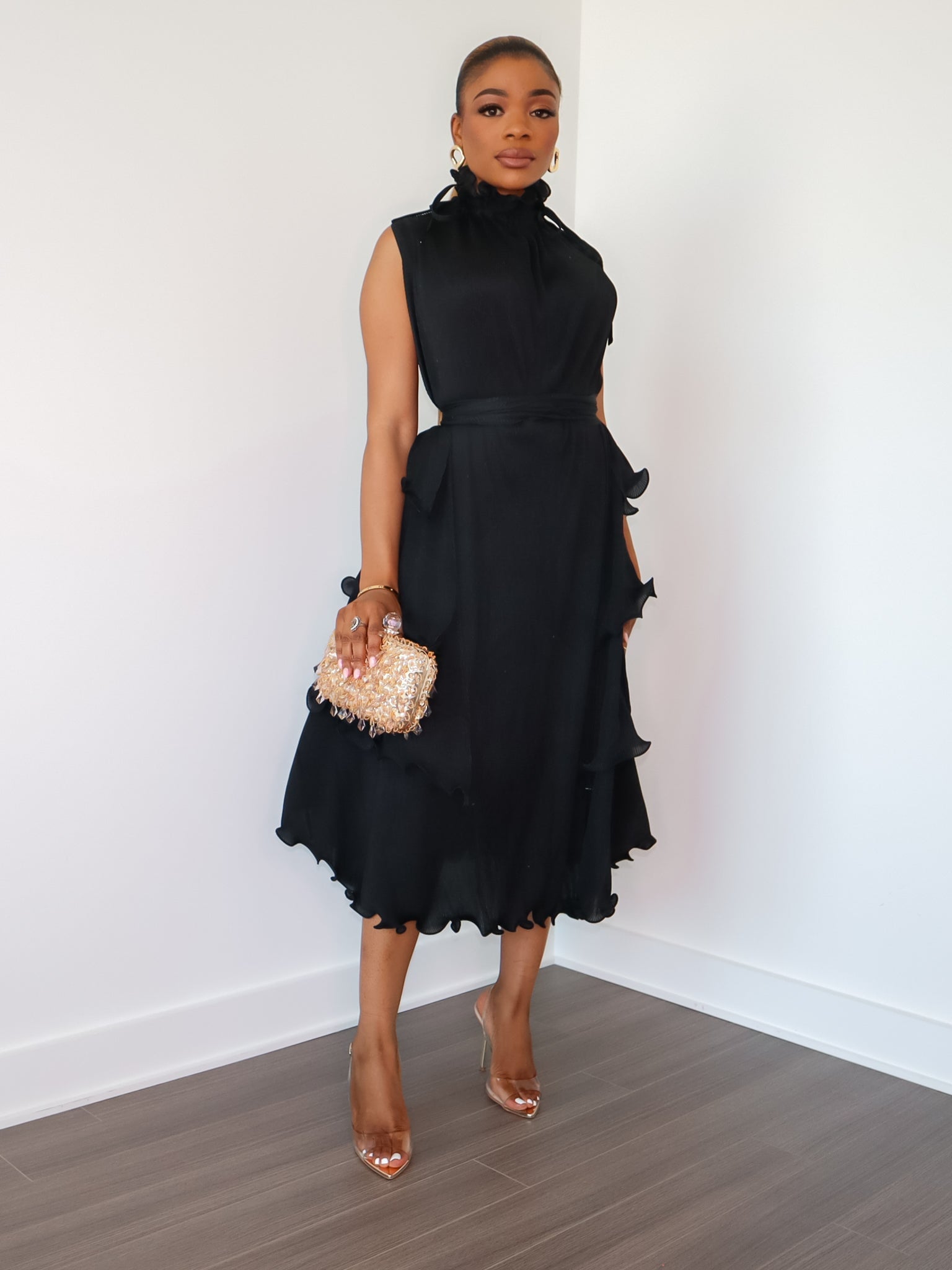 Denise Ruffle Dress (Black) - Ninth and Maple
