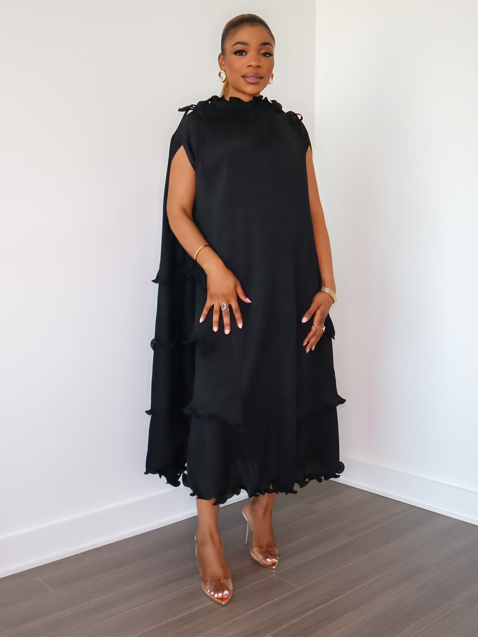 Denise Ruffle Dress (Black) - Ninth and Maple Dress