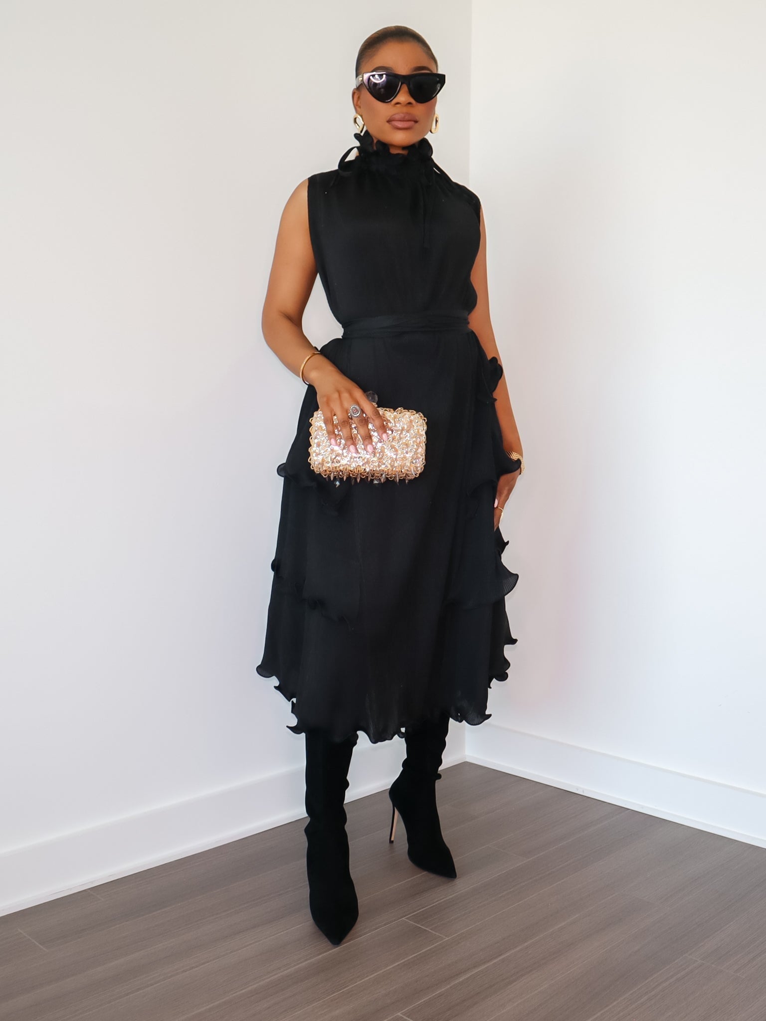 Denise Ruffle Dress (Black) - Ninth and Maple Dress